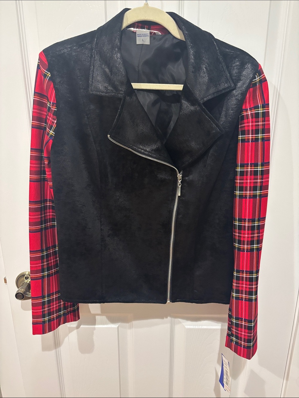 Peter Nygard Black Body Jacket with Red Plaid Sleeves